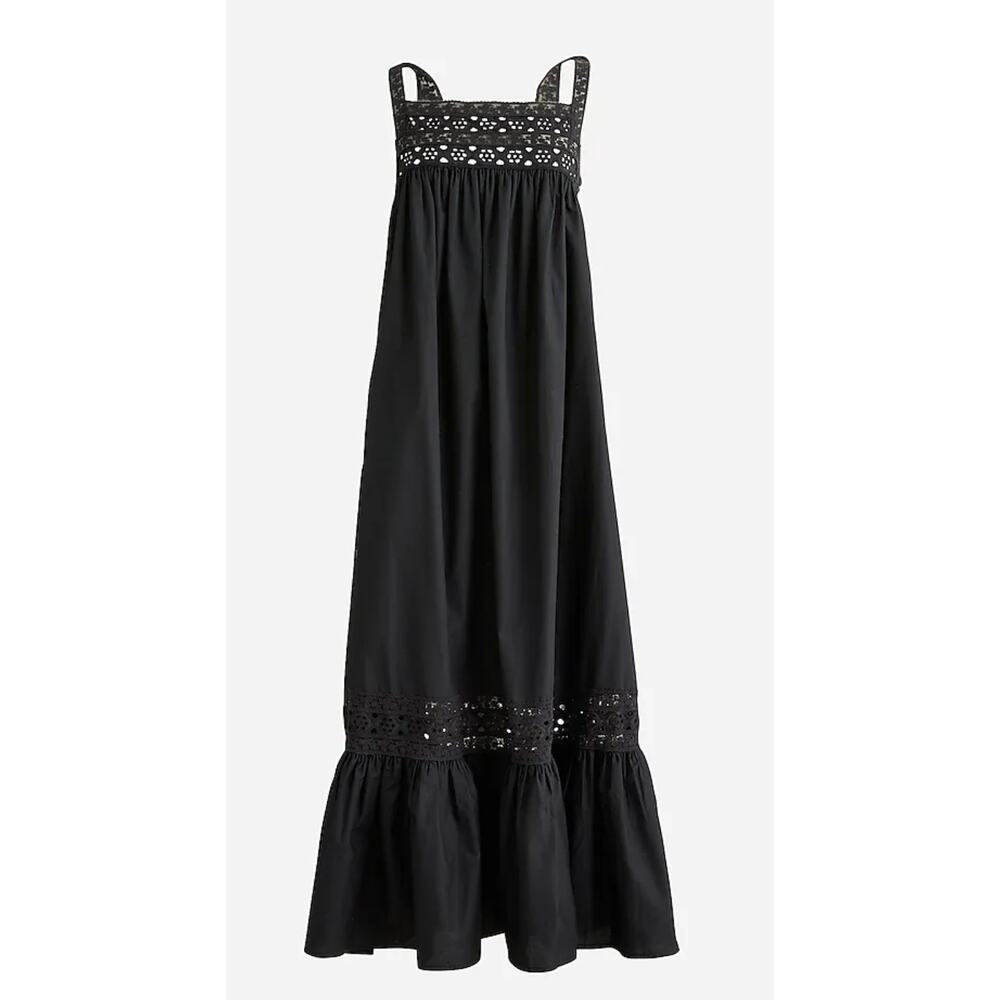 J Crew Athena Eyelet Maxi Dress S Black NWT Women's CA657 Travel Boho Ruffle